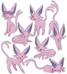  ^_^ charamells closed_eyes commentary creature english_commentary espeon full_body gen_2_pokemon lying no_humans on_stomach pokemon pokemon_(creature) sitting standing standing_on_three_legs 