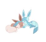  ^_^ charamells closed_eyes closed_mouth commentary creature eevee english_commentary facing_another full_body gen_1_pokemon happy no_humans pokemon pokemon_(creature) simple_background smile white_background 