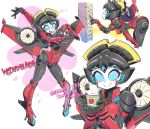  autobot bent_over blue_eyes chibi mecha mecha_musume mechanical_wings multiple_views pointing robot sunafuki_tabito tea transformers windblade wings 