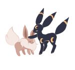  ^_^ charamells closed_eyes closed_mouth commentary creature eevee english_commentary facing_another full_body gen_1_pokemon happy no_humans petting pokemon pokemon_(creature) simple_background smile white_background 