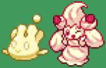  ;d alcremie alcremie_(strawberry_sweet) alcremie_(vanilla_cream) closed_mouth commentary_request creature food fruit full_body gen_8_pokemon green_background jon_(zyagapi) lowres no_humans one_eye_closed open_mouth pixel_art pokemon pokemon_(creature) simple_background smile sprite strawberry 
