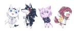  &gt;_&lt; 4girls :3 :d ahoge animal_ears animalization blue_eyes cat cat_ears cat_tail dog dog_ears dog_tail doubutsu_no_mori fang fox_ears fox_tail full_body hololive hololive_gamers inugami_korone jacket long_hair multiple_girls nanakusa nekomata_okayu ookami_mio open_mouth outstretched_arms ponytail red_eyes running shirakami_fubuki simple_background smile spread_arms standing tail triangle_mouth violet_eyes white_background wolf wolf_ears wolf_tail 