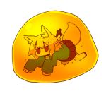  1girl amber_(gemstone) animal_ear_fluff animal_ears bangs bell bell_collar blonde_hair blush brown_collar collar commentary_request eyebrows_visible_through_hair fox_ears fox_girl fox_tail green_shirt hair_bun hair_ornament jingle_bell kemomimi-chan_(naga_u) long_hair long_sleeves naga_u original pleated_skirt purple_skirt red_eyes ribbon-trimmed_legwear ribbon_trim shirt simple_background skirt sleeves_past_fingers sleeves_past_wrists solo tail thigh-highs white_background white_legwear 