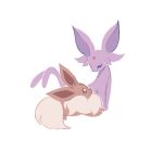  charamells closed_eyes closed_mouth commentary creature eevee english_commentary facing_another full_body gen_1_pokemon happy looking_at_another no_humans pokemon pokemon_(creature) simple_background smile white_background 
