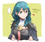  1girl armor blue_eyes blue_hair byleth_(fire_emblem) byleth_eisner_(female) closed_mouth fire_emblem fire_emblem:_three_houses looking_to_the_side robaco simple_background solo twitter_username upper_body 