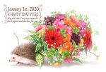  2020 animal animal_focus chinese_zodiac commentary_request dated english_text flower flower_request happy_new_year hedgehog lif new_year no_humans orange_flower original pink_flower red_flower white_flower year_of_the_rat 