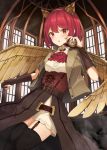  1girl absurdres animal_ears blush clock eyebrows_visible_through_hair fake_animal_ears fake_wings garter_straps highres irise original red_eyes red_neckwear redhead short_hair short_sleeves skirt steampunk thigh-highs wings zettai_ryouiki 