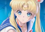  1girl bangs bishoujo_senshi_sailor_moon blonde_hair blue_eyes blue_sailor_collar blush choker circlet collarbone crescent crescent_earrings derivative_work diadem double_bun earrings eyelashes eyeshadow hair_ornament hair_over_shoulder heart heart_choker jewelry long_hair looking_to_the_side makeup mango_cat parted_bangs parted_lips red_choker red_eyeshadow sailor_collar sailor_moon sailor_moon_redraw_challenge sailor_senshi sailor_senshi_uniform screencap_redraw solo tsukino_usagi twintails upper_body 