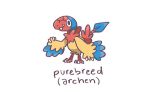  archen birb bird bird_focus character_name commentary creature english_commentary english_text full_body gen_5_pokemon no_humans pokemon pokemon_(creature) simple_background white_background yoshida_nina 