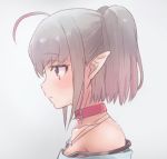  1girl ahoge bare_shoulders collar collarbone expressionless eyebrows_visible_through_hair grey_hair jewelry makaino_ririmu medium_hair multicolored_hair necklace nijisanji off_shoulder pointy_ears profile red_collar red_eyes redhead sabamen sidelocks simple_background sketch solo strap_slip streaked_hair twintails upper_body virtual_youtuber 