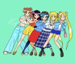  5girls absurdres aino_minako alternate_costume bag bishoujo_senshi_sailor_moon boots casual denim highres hino_rei jeans jennie200806 kino_makoto long_hair long_skirt mizuno_ami multiple_girls pants pose shirt short_hair shorts skirt t-shirt tsukino_usagi 