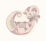  closed_mouth commentary creature dragon english_commentary full_body gen_6_pokemon goodra green_eyes happy illufinch lying no_humans on_back pokemon pokemon_(creature) simple_background smile solo white_background 