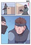  ! 2boys ? ayyk92 balaclava bandana bishoujo_senshi_sailor_moon box brown_hair cardboard_box gun highres metal_gear_(series) metal_gear_solid multiple_boys sailor_moon sailor_moon_redraw_challenge short_hair solid_snake sweat weapon 