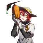  1boy blush flower food fruit gloves hair_between_eyes hair_flower hair_ornament hanasaki_miyabi hat holostars long_sleeves male_focus pink_flower redhead short_hair simple_background smile solo sparkle tearing_up transparent_background turtleneck upper_body virtual_youtuber white_gloves yaeyama_reishi yellow_eyes 