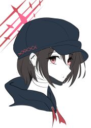  absurdres bad_link bdsm beret black_hair black_jacket blue_archive bondage bound core1013 halo hat highres jacket looking_at_viewer misaki_(blue_archive) red_eyes red_halo 