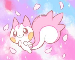  alternate_color blush brown_eyes colorful_background commentary english_commentary full_body janna_(sweepysheepy) no_humans pachirisu petals pink_petals pokemon pokemon_(creature) shiny_pokemon smile solo squirrel tumblr_username 
