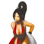  bangs bare_shoulders black_hair breasts bust cleavage fatal_fury highres king_of_fighters ninja nona official_art ponytail shiranui_mai snk solo svc_chaos 