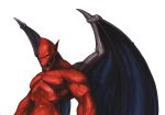  bat_wings bust capcom demon evil_grin evil_smile fangs firebrand green_eyes grin highres makaimura male muscle nona official_art open_mouth pointy_ears red_arremer red_skin smile solo svc_chaos wings 