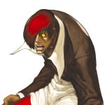  choker dark_persona dark_skin empty_eyes hair_over_one_eye highres hunched_over king_of_fighters male nona official_art red_hair redhead snk solo svc_chaos yagami_iori yellow_eyes 