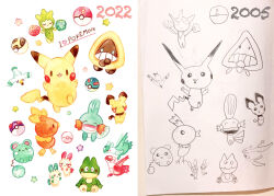  absurdres artist_progress azurill colored_pencil_(medium) commentary_request dated english_text great_ball happy highres latias latios master_ball minun mudkip munchlax no_humans open_mouth painting_(medium) pichu pikachu plusle poke_ball pokemon pokemon_(creature) roselia_(pokemon) simple_background snorunt star_(symbol) torchic traditional_media ultra_ball watercolor_(medium) white_background wingull yukichi_0611 