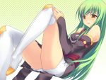  bare_shoulders blush boots c.c. cc code_geass detached_sleeves green_hair long_hair looking_at_viewer sitting thigh-highs thigh_boots thighhighs thighs undressing yellow_eyes 