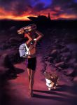  androgynous bebop_(cowboy_bebop) bike_shorts blush_stickers computer cowboy_bebop desert dog ed edward_wong_hau_pepelu_tivrusky_iv ein_(cowboy_bebop) highres outdoors outside red_hair redhead reverse_trap scan shadow short_hair space_craft spaceship sunset tomboy 