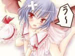  bandage blue_hair fang red_eyes remilia_scarlet short_hair tears torn_clothes touhou wings 