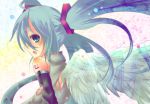  green_eyes green_hair hatsune_miku pochi-t torn_clothes twintails vocaloid wings 