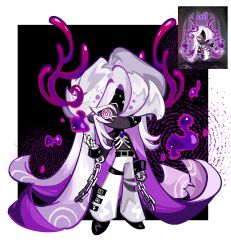 1other @_@ ambiguous_gender colored_eyelashes cookie_run cookie_run:_kingdom cuffs gradient_hair highres horns long_hair multicolored_hair pants shackles skeleton_hands solo venom_dough_cookie white_eyelashes white_hair white_pants xing_y0u9 
