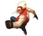  blonde_hair fatal_fury fingerless_gloves gloves hat hat_over_one_eye highres king_of_fighters male muscle nona official_art ponytail sleeveless snk solo svc_chaos terry_bogard vest 