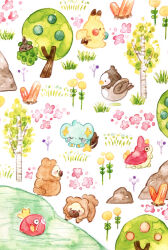  absurdres bidoof burmy burmy_(plant) colored_pencil_(medium) commentary_request flower highres lake magikarp no_humans outdoors painting_(medium) pikachu pokemon pokemon_(creature) rock shinx sitting sleeping starly traditional_media tree watercolor_(medium) wurmple yukichi_0611 
