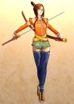  glasses ishibashi_yosuke katana ponytail shorts sword thigh-highs thighhighs weapon 