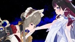 3d absurdres columbina_(genshin_impact) commentary death dreaming english_commentary genshin_impact highres kiss koikatsu_(medium) sandrone_(genshin_impact) star_(sky) tagme 