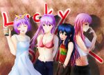  bikini_top blue_hair dress glasses hiiragi_kagami hiiragi_tsukasa izumi_konata k.k lucky_star mole pink_hair purple_hair swimsuit takara_miyuki tank_top 