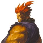  akuma beads bust capcom dark_skin dougi gouki highres male muscle nona official_art prayer_beads red_eyes red_hair redhead sleeveless solo street_fighter streetfighter svc_chaos topknot 