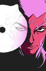  buzz_cut commentary_request contrast dark-skinned_male dark_skin dio_brando disc enrico_pucci facial_hair highres jojo_no_kimyou_na_bouken kadcaf103 korean_commentary male_focus short_hair star_(symbol) thick_eyebrows very_short_hair white_hair 