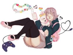 among_us asexual_flag cable charm_(object) cinnamoroll clyde_(pac-man) commentary controller creeper danganronpa_(series) danganronpa_2:_goodbye_despair demigirl_flag english_commentary game_controller heart highres kirby kirby_(series) lanyard lgbt_pride minecraft monomi_(danganronpa) my_melody nanami_chiaki pac-man pansexual_flag pin procreate_(medium) red_(among_us) sanrio skeletonnerdy space_invaders super_mario_bros. super_mushroom super_star_(mario) tamagotchi tamagotchi_(virtual_pet) tetris the_legend_of_zelda triforce virtual_pet_(toy) white_background