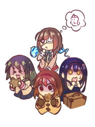  >_< 3: 4girls :o black_camisole black_hair black_hairband blue_ribbon blue_skirt blunt_ends bob_cut brown_hair brown_jacket brown_mittens camisole chibi chibi_only chinese_commentary clannad closed_mouth coat commentary_request company_connection cowboy_shot cropped_legs crossover eyepatch food food_in_mouth ghost green_hair hair_between_eyes hairband hand_up heaven_burns_red hiiragi_kozue hikarizaka_private_high_school_uniform hitodama holding holding_star ibuki_fuuko jacket kanon key_(company) kushima_kamome lliissaawwuu2 long_hair looking_at_viewer medical_eyepatch medium_hair miniskirt mittens multiple_crossover multiple_girls neck_ribbon one_eye_covered open_clothes open_jacket open_mouth pleated_skirt red_eyes red_hairband red_skirt ribbon scared school_uniform shaded_face simple_background skirt skull_and_crossbones speech_bubble spoken_character star_(symbol) summer_pockets sweatdrop taiyaki tearing_up thought_bubble tsukimiya_ayu violet_eyes wagashi wavy_mouth white_background yellow_coat yellow_eyes yellow_jacket 