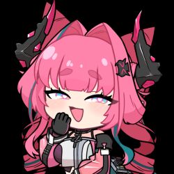  +++ 1girl :d acomu414 animated animated_gif arknights arknights:_endfield black_gloves black_horns blue_eyes blue_hair breasts chibi commentary_request dragon_girl dragon_horns drill_hair gloves hair_intakes hair_ornament heart heart-shaped_pupils horns jacket korean_commentary large_breasts laughing multicolored_hair multicolored_horns open_mouth pink_gloves pink_hair pink_horns pink_jacket simple_background smile solo streaked_hair symbol-shaped_pupils thick_eyebrows transparent_background twin_drills twintails two-sided_gloves two-tone_hair two-tone_horns upper_body yvonne_(arknights) 