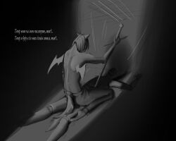  1boy 1other absurdres akari_kadze animal_ears blood corpse death greyscale highres holding holding_sword holding_weapon incredibly_absurdres lying male_focus monochrome original pants planted planted_sword short_hair sitting stab sword tail translated ukrainian_commentary ukrainian_text weapon wings wolf_boy wolf_ears wolf_tail 