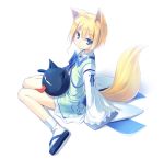  blonde_hair blue_eyes fox_ears fox_tail kitsune_(poko) kneeling original poko short_hair tabi tail 