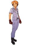  advance_wars advance_wars:_dual_strike belt black_eyes blonde_hair clenched_hands fingerless_gloves gloves headphones highres hirata_ryou jake john_(advance_wars) male military military_uniform nintendo official_art open_clothes open_shirt shirt short_hair simple_background smile solo standing torn_clothes uniform 