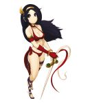  asamiya_athena athena_(series) bikini black_eyes black_hair bracelet breasts choker elbow_gloves gloves hairband highres jewelry king_of_fighters long_hair midriff nona official_art princess_athena ribbon ribbons sandals snk svc_chaos swimsuit sword weapon 