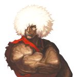  afro bust capcom dark_persona dark_skin dougi empty_eyes hair_over_one_eye highres ken_masters male muscle nona official_art sleeveless solo street_fighter streetfighter svc_chaos torn_clothes torn_sleeves violent_ken white_hair yellow_eyes 