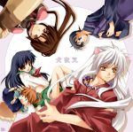  blue_eyes blue_hair brown_eyes brown_hair higurashi_kagome inuyasha inuyasha_(character) japanese_clothes jewelry kurot long_hair miroku necklace red_hair redhead sango school_uniform serafuku shippo shippou short_hair tail white_hair yellow_eyes 