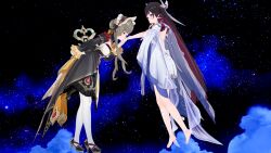  absurdres columbina_(genshin_impact) death dreaming genshin_impact highres kiss sandrone_(genshin_impact) star_(sky) 