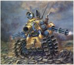  caterpillar_tracks cloud clouds dark_sky gatling_gun gun highres metal_slug military military_vehicle no_humans sky snk sv001(metalslug) tank vehicle weapon 