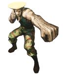  belt blonde_hair blue_eyes boots camouflage capcom dog_tags guile highres male male_only military muscle nona official_art punching solo street_fighter streetfighter svc_chaos tattoo 