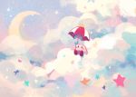  beanynne clouds cloudy_sky crescent_moon highres kirby kirby_(series) moon multicolored sitting sitting_on_cloud sky solo star star_(sky) starry_sky tagme umbrella 