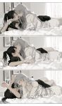  !! 2girls ? bangs bed black_hair eriol_s2 face-to-face gradient_hair heart highres indoors kiss long_hair lying multicolored_hair multiple_girls original ponytail silver_hair smile yellow_eyes yuri 